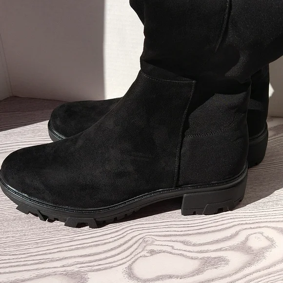 Unisa Black Tall Knee Faux Suede Boots Slip-On Elastic Stretch Back Sz 8M - Picture 6 of 16